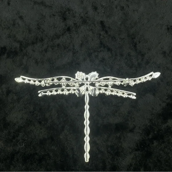 NWT GIVENCHY Dragonfly Pin Brooch Peach Moonstone Silver Tone Green Pink Crystal - Picture 7 of 9